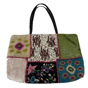 VGUC Christiana Bag Shoulder Purse Beaded Sequin India Tote VTG 14” X 10”